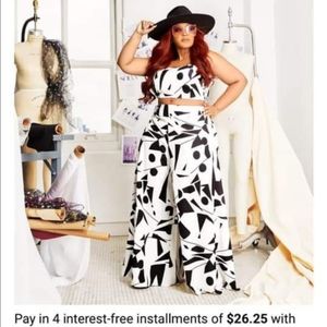 Black and white high wasted crop top set